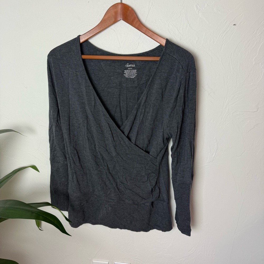 Soma Charcoal Gray Soft Wrap Long Sleeve Top | Size M
